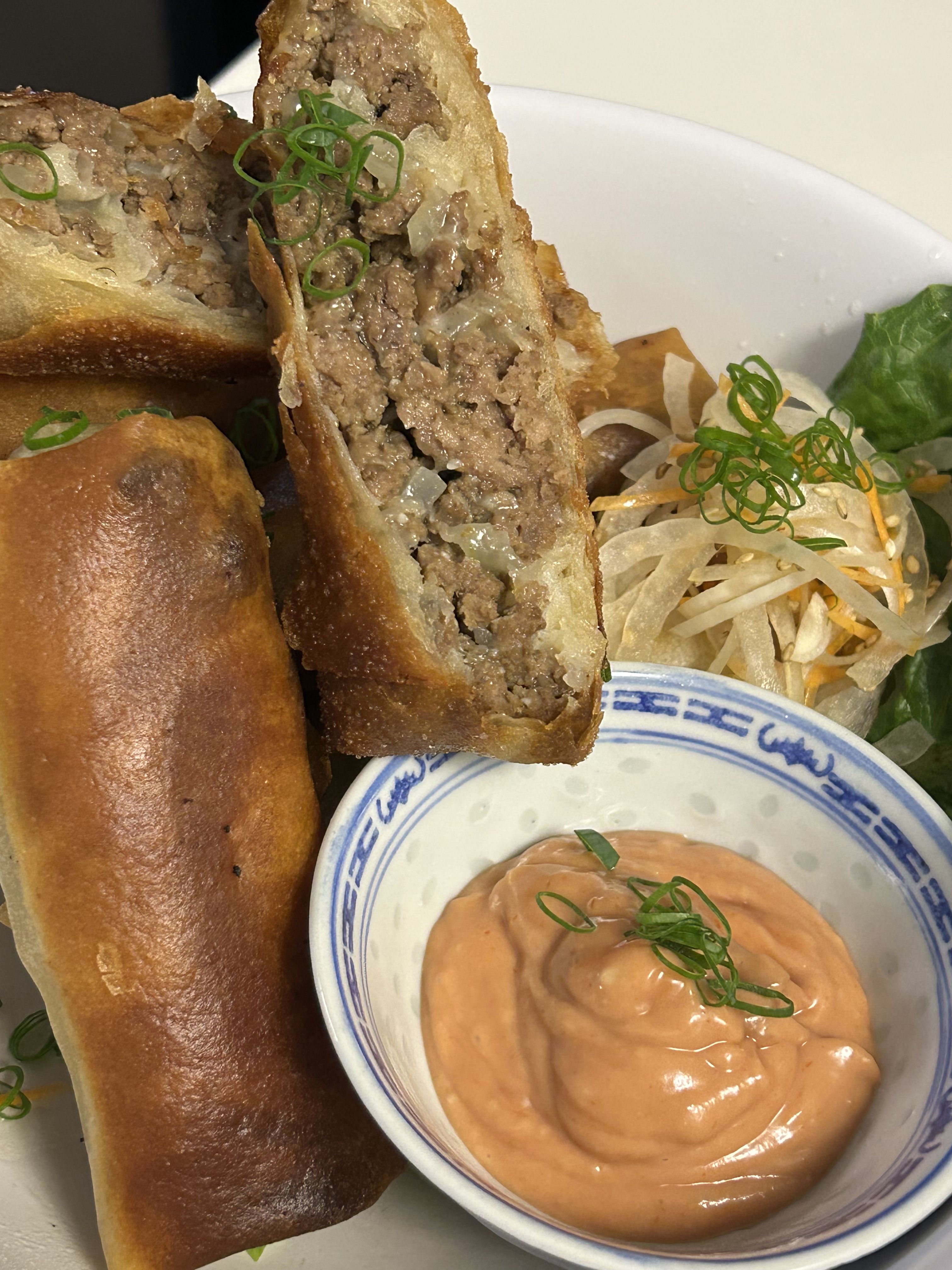 Bae-b Cheese Burger Spring Rolls